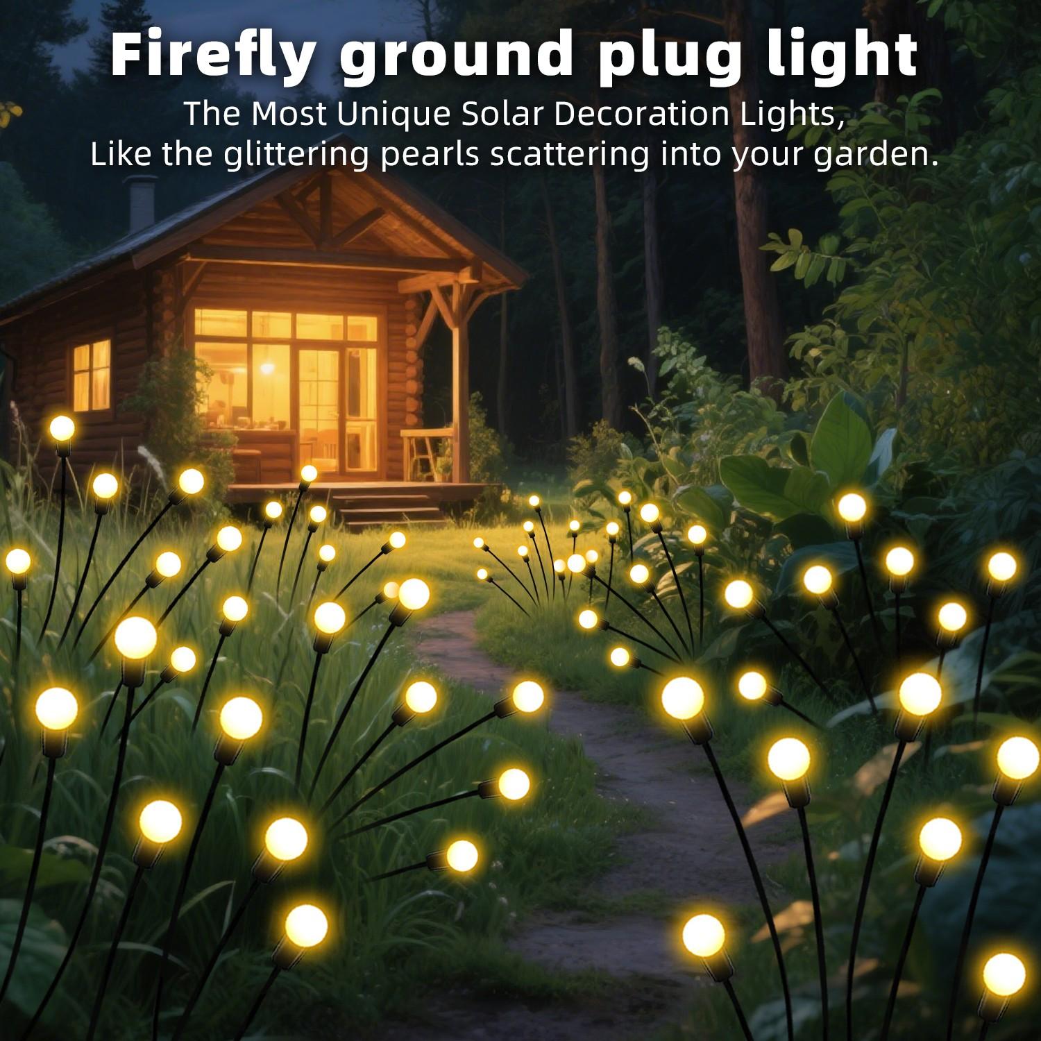 Solar Garden Lights 2-Pack, 20-24 LED Firefly Twinkle Lights, Auto On/off Day/night, Lawn Path Yard Wedding Party Christmas Gift