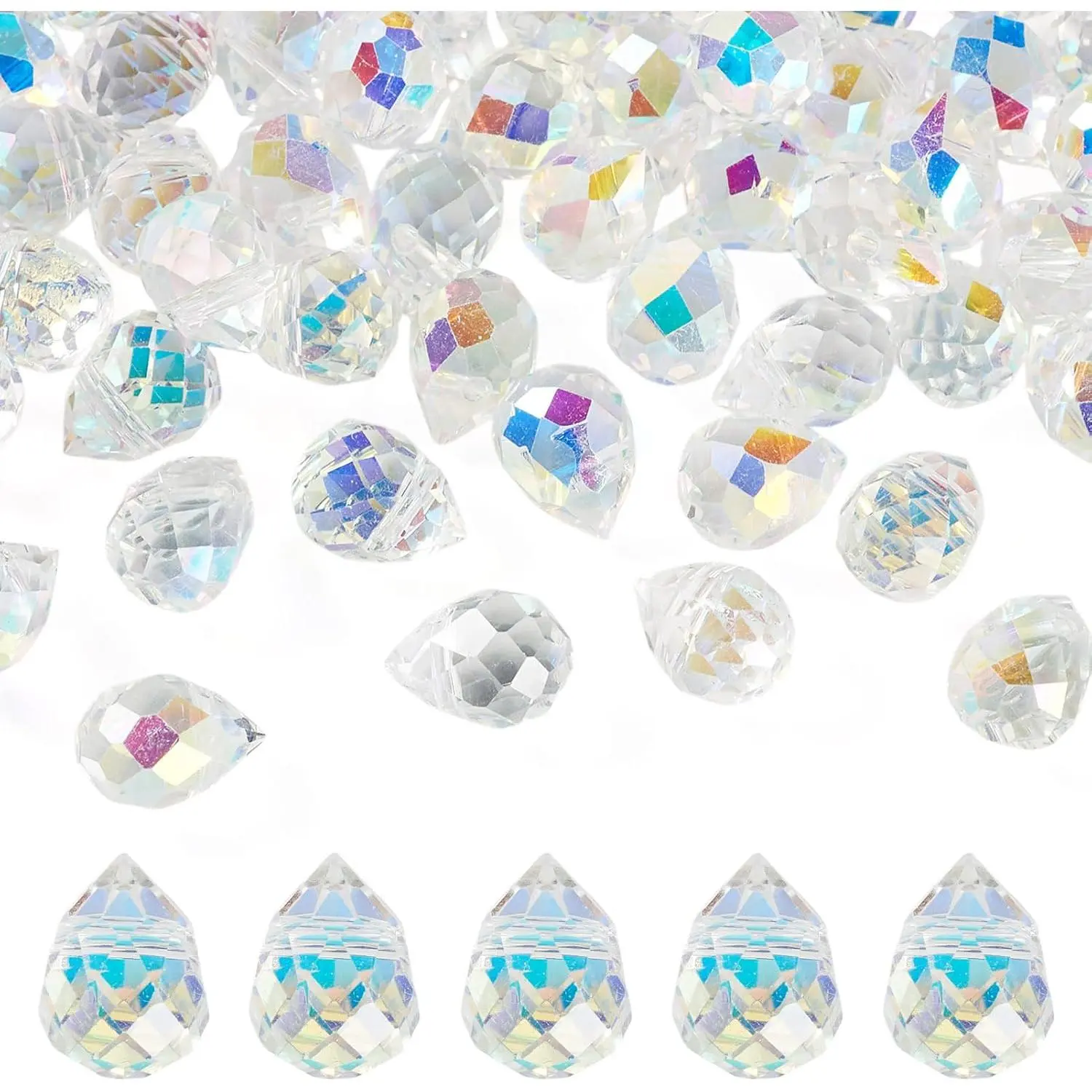 50 count Clear Faceted Teardrop  Beads Electroplate Water Drop Glass Beads Top Drilled Teardrop Spacer Bead  Chandelier Charms for DIY Earring Bracelet Necklace  Making