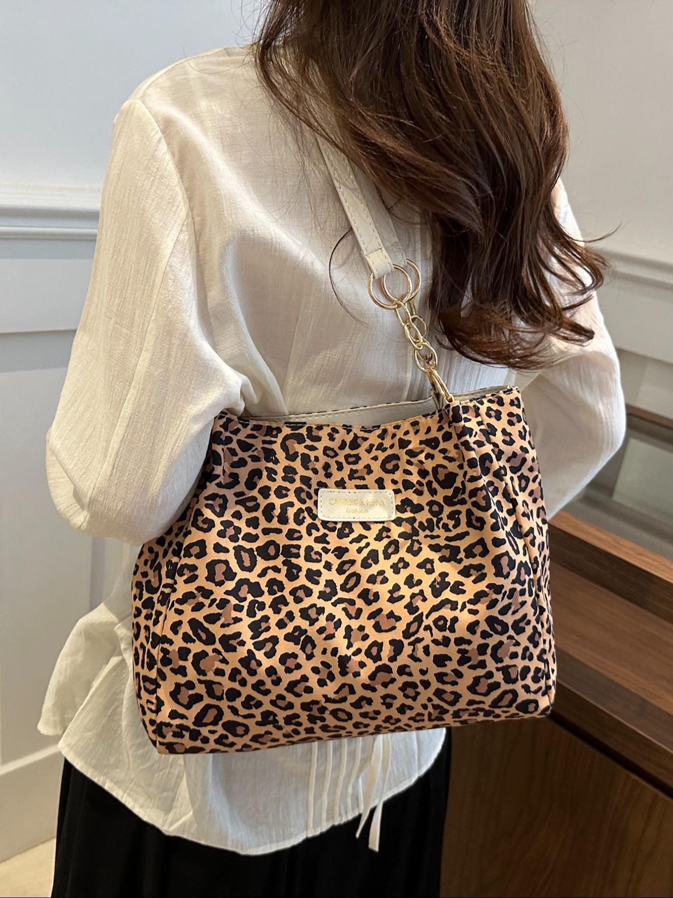 Women's Fashion Striped Handbag, Large Capacity Shoulder Bag with Metal Chain Strap, Waterproof Nylon Material, Ideal for Daily Use, Fashionable Patterned Bag