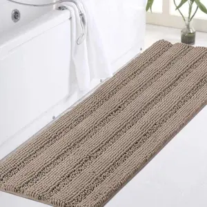 Non-Slip Soft Bath Mat High Absorbent for Bath Room/Machine-Washable, Perfect for Doormats,Tub,Size 47" X 17",Striped Pattern,Taupe