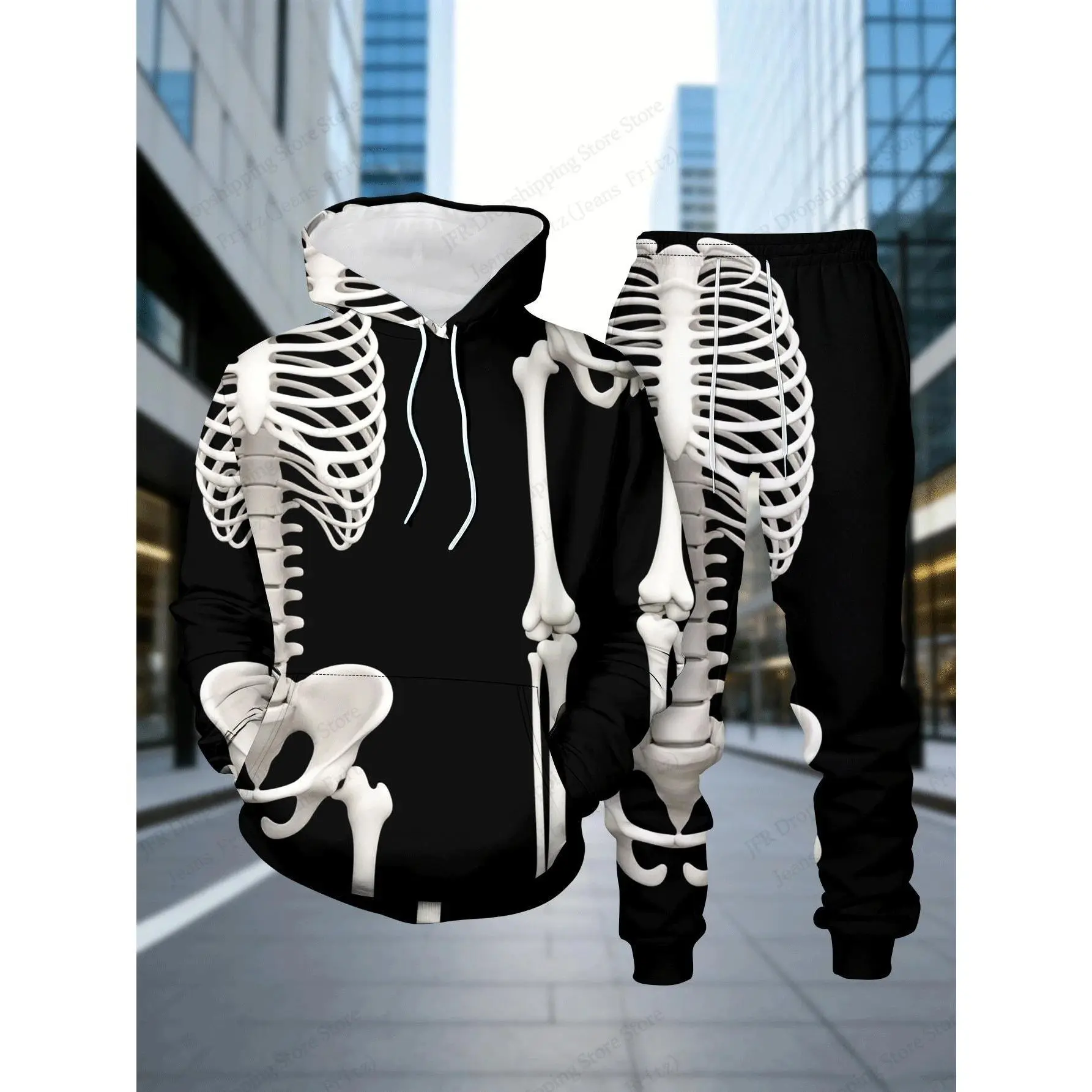 Halloween Hoodie Sets Horror Skeleton 3d Print Hoodie Men Women Fashion Hoodie+Pant 2Piece Suit Autumn Winter Tracksuit Set Teen