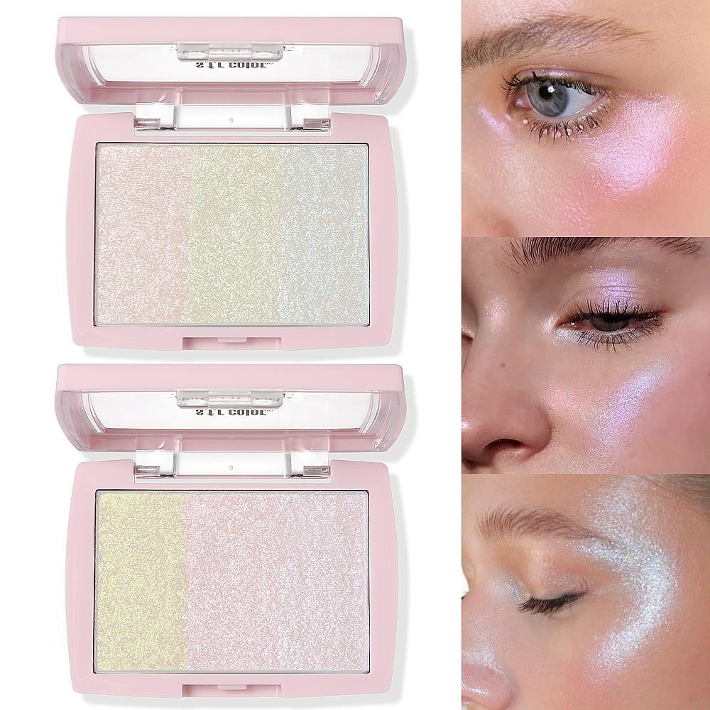 Multifunctional Three-Color Highlighter for Cheeks, Waterdrop Finish Korean Makeup, Brightening Face Illuminator, Beauty Essential