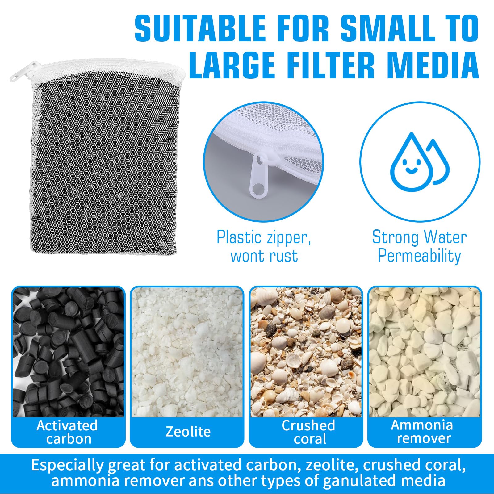 10 PCS Aquarium Filter Media Bags, Reusable Mesh Bags Aquarium Substrate, Aquarium Media Bag, Filter Media Bag, Aquarium Filter Media Bags with Zipper for Fish Tank Filter, Not Included Activated Carbon, Biospheres Ceramic Rings(5.9Inchesx7.8Inches)