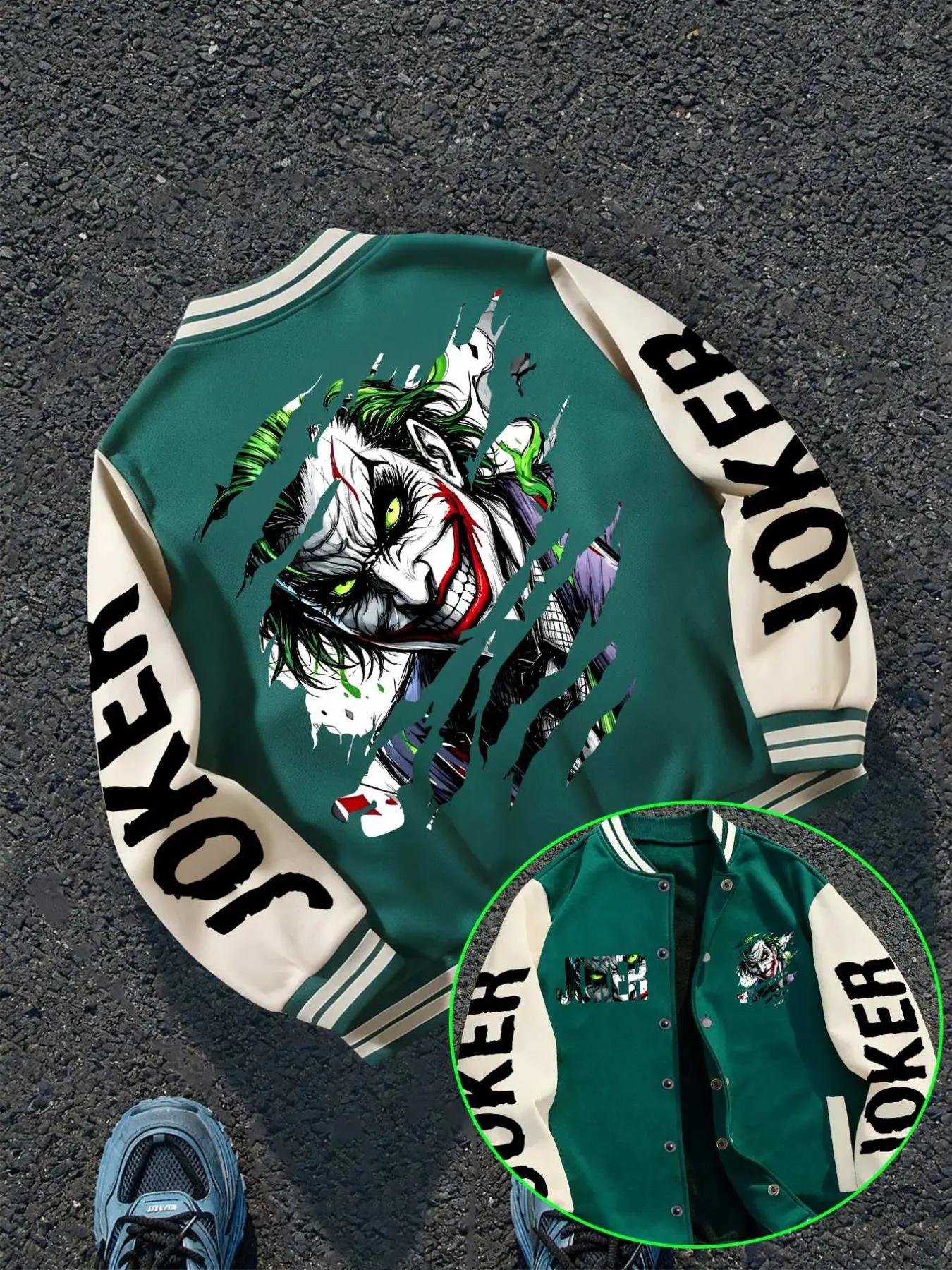 Wb Warner Bros. Joker Graphic Varsity Jacket, Black Yellow Color Block, Dc Comics Streetwear, Unisex Casual Fan Outerwear, Loose-Fitting