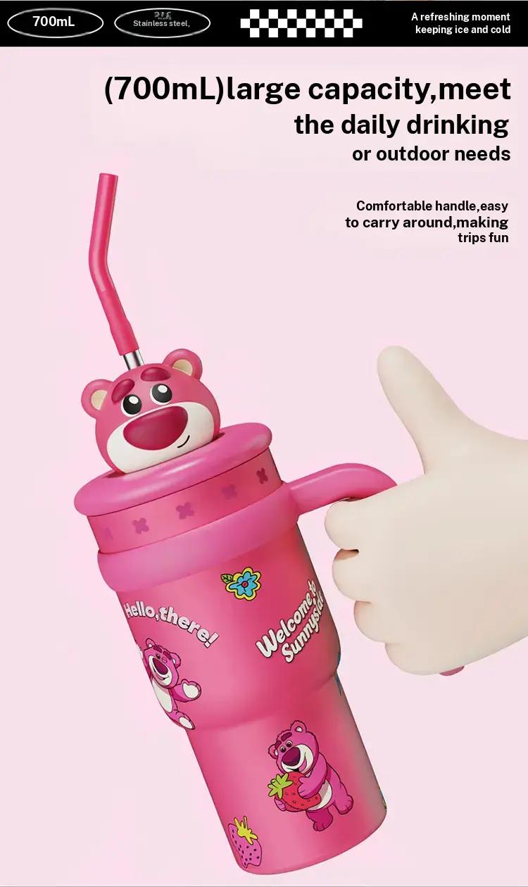 Disney Series Large Capacity lce King Cup Zootopia Strawberry Bear Stitch Design Insulated Tumbler Straw Cup Bottle with Handle Portable Holiday Halloween Christmas Ideal Gift for Kids Students Office Coffee Drinks Storage Valentine Gift for Girlfriends