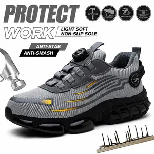 Men's Steel Toe Work Shoes Puncture Resistant Slip On Lightweight Breathable Safety Sneakers for Construction Warehouse Factory Workers