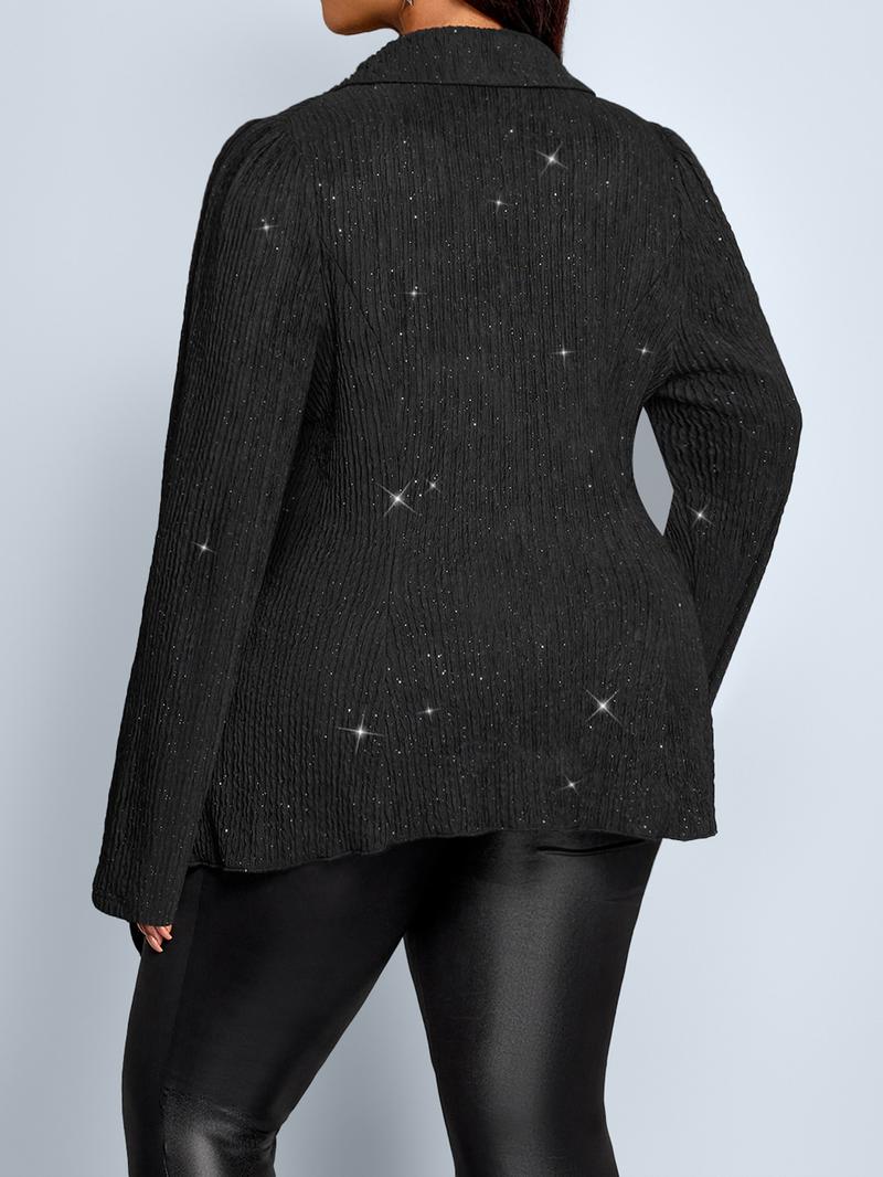 Elegant Casual Women's Plain Long Sleeve Fitted Coat, Fall & Winter Fashion, Large Size, Lapel Collar, Open Front