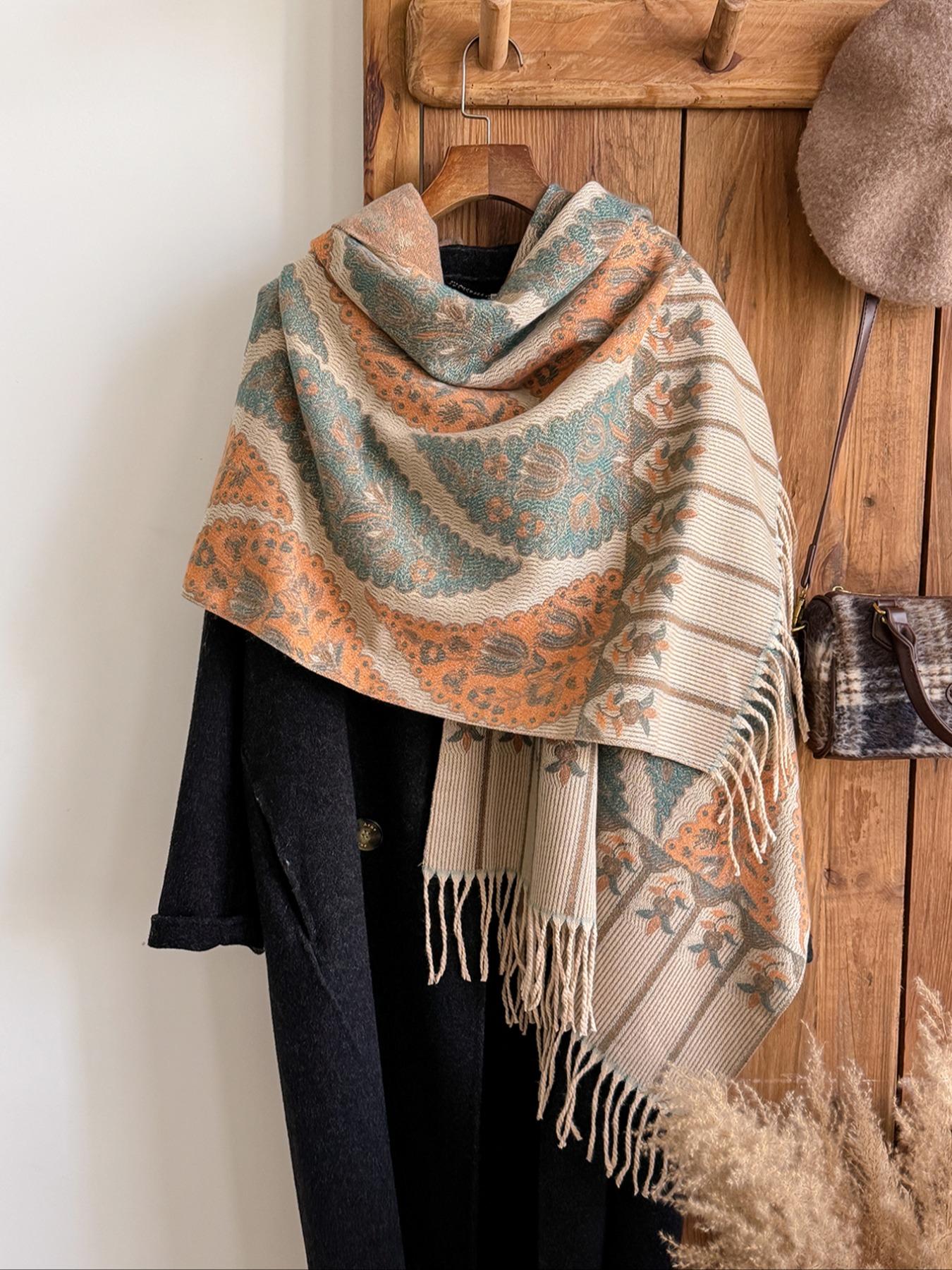 Cozy Ethnic Print Boho Style Scarf for Fall & Winter, Soft Woven Shawl for Men Women Daily Wear, Casual Fashion Accessory