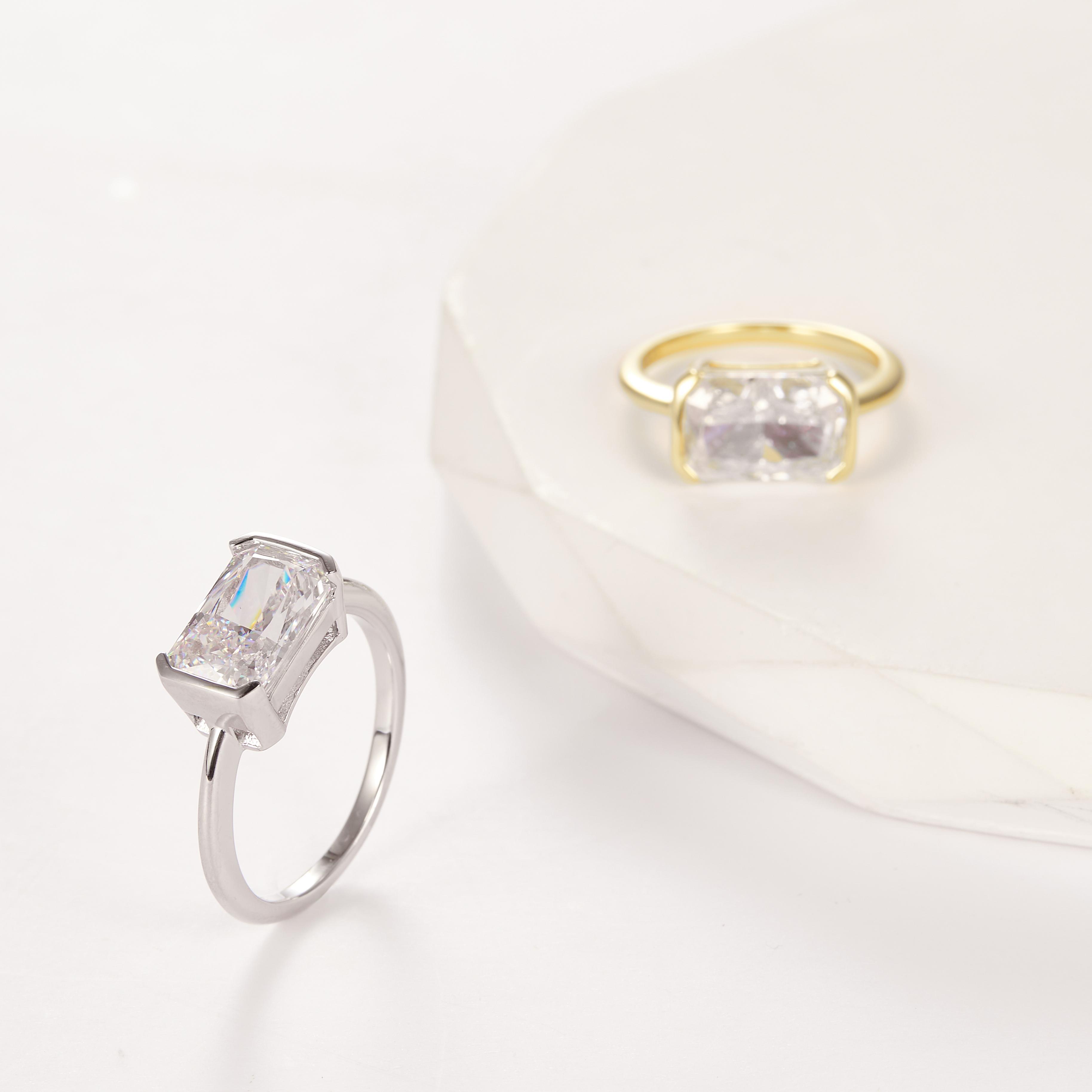 (SR050) S925 Sterling Silver Radiant Rectangle Rings (4ct) Ice Flower Radiance 5A Cubic Zirconia Engagement Rings  Stylish and Versatile , Elegant Charm, Perfect for Women’s Daily Wear and Gifts