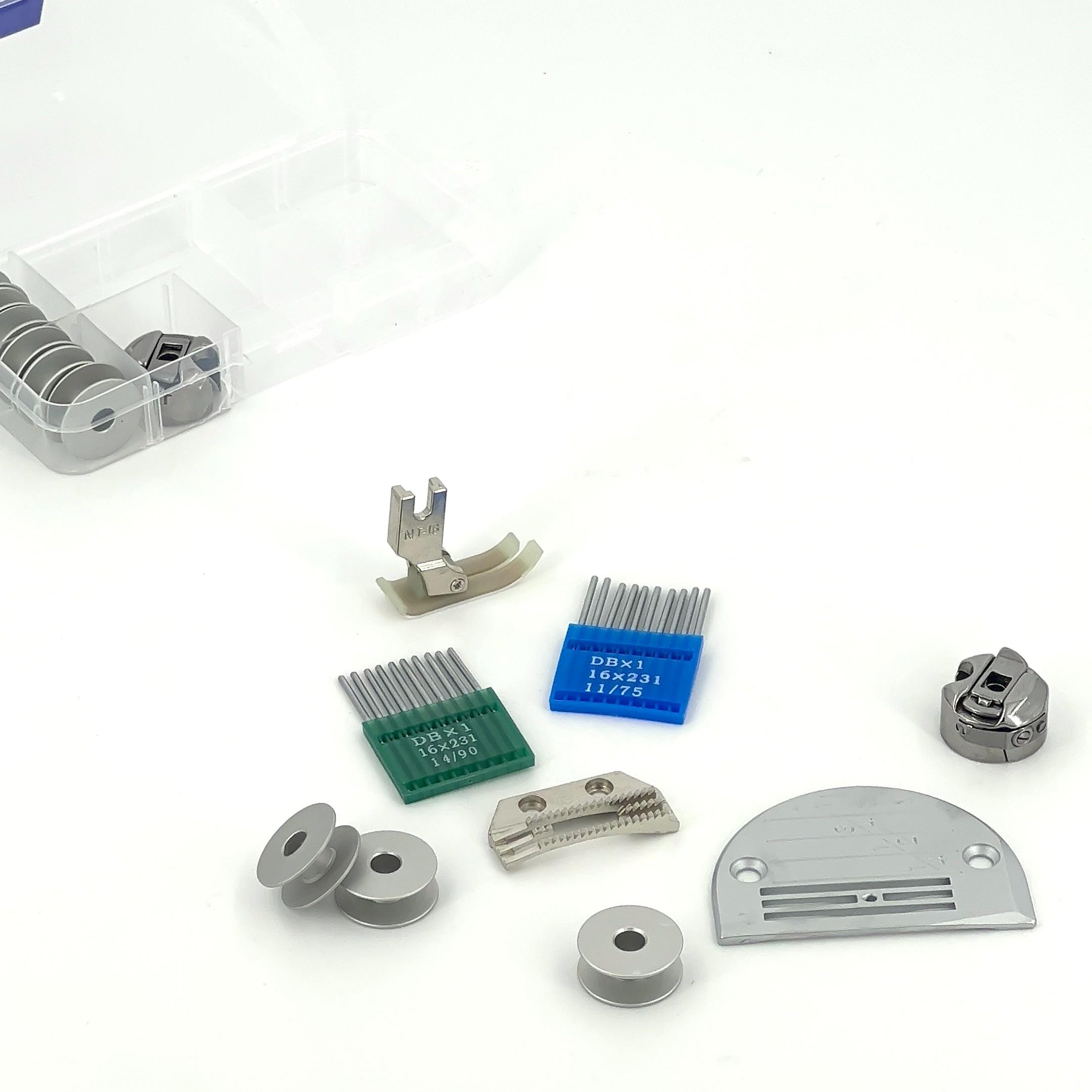 34pc Industrial Sewing Machine Accessories Set, Includes 9 Bobbins, 2 Bobbin Cases, Nt-18 Foot, 20 Needles and More for Home Use