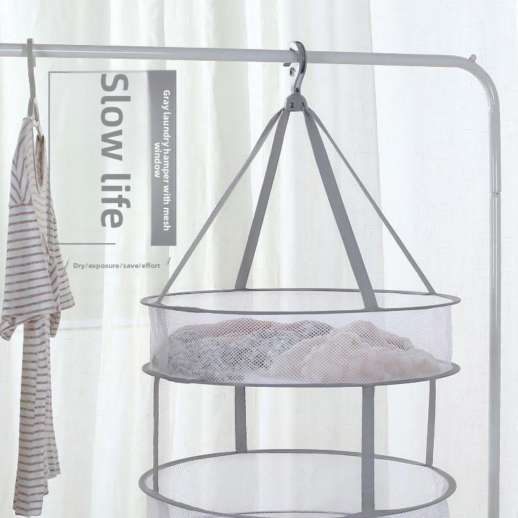 2-Tier Foldable Clothes Drying Rack Net, Household Mesh Laundry Basket for Drying Underwear, Socks & Sweaters, Anti-Deformation Hanging Drying Tray, Portable Space-Saving Laundry Dryer for Home Use
