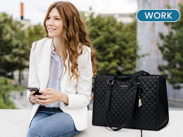 【Valentine's Day Gift】LOVEVOOK Lunch Tote Bag for Women, Laptop Bag with Insulated Lunch Compartment, Quilted Large Capacity Computer Handbag with Purse for Business, Work, Nurse, Office, Collage, Casual.