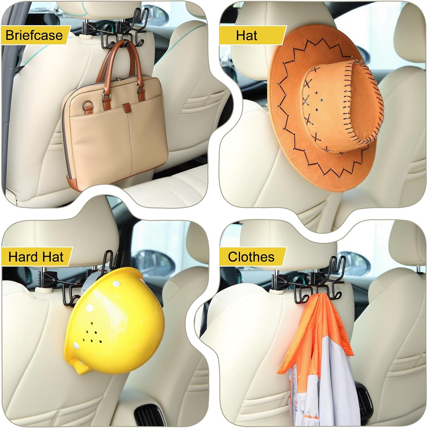 Black Headrest Hard Hat Holder Mounting Rack for Trucks/Cars - Steel Frame, Rubber Coated Triple Hooks, 1-Piece Safety Gear Organizer for Safety Helmets,Caps,Jackets,Tool Bags,Tools - Patent Pending Accessory