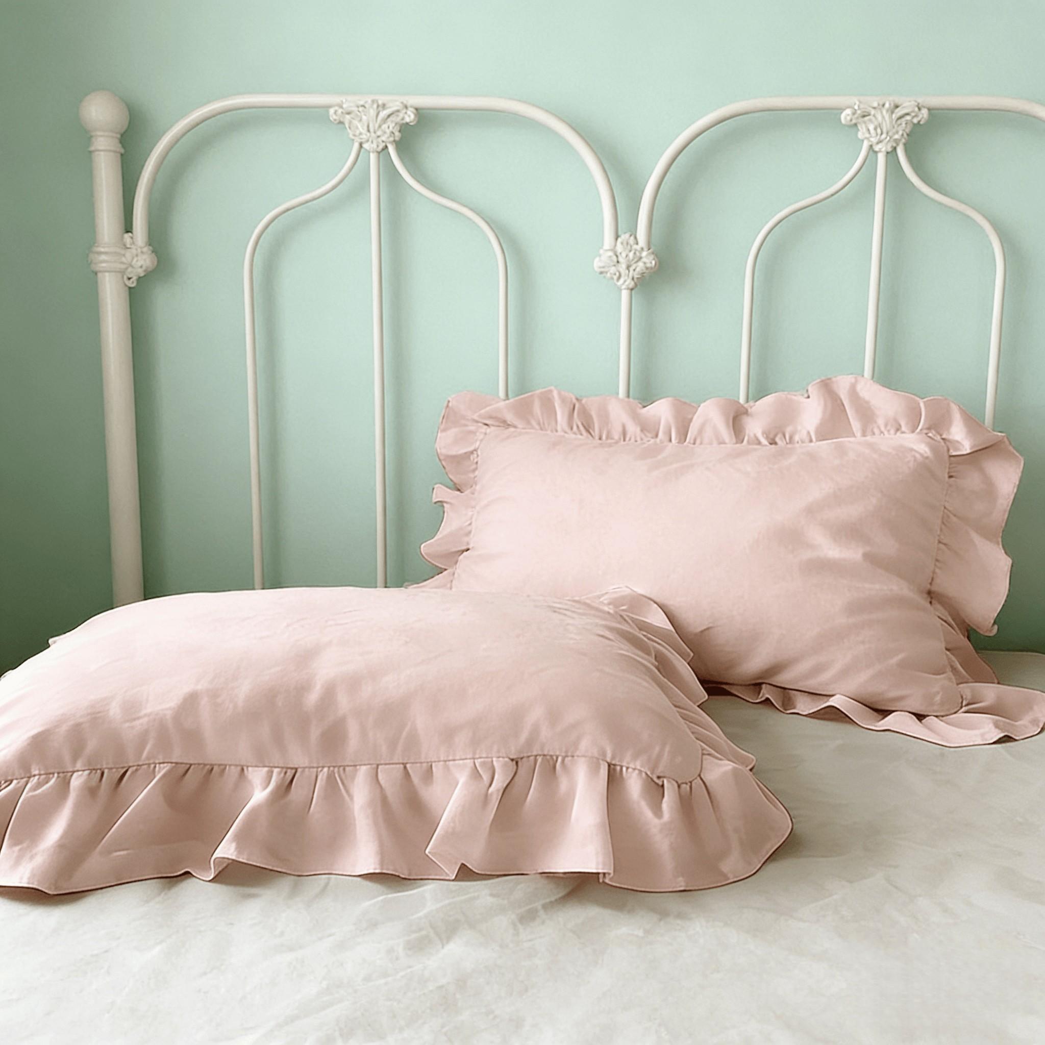 2pc Vintage Ruffle Flower Pillowcases, Pure Color Style, No Filling, Suitable for Bedroom Decor, Sofa Cushion, Bed Pillowcases Decoration