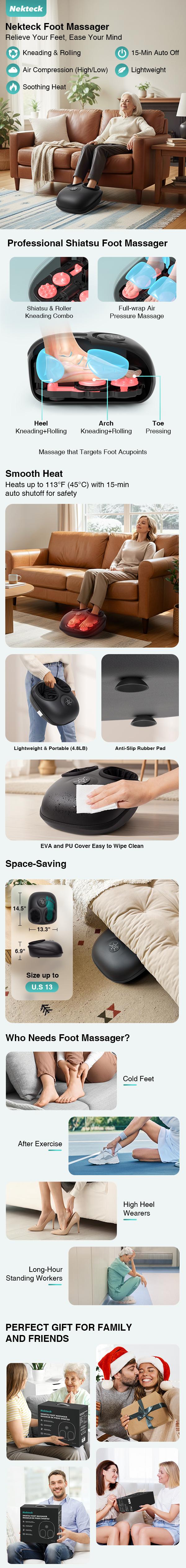 Nekteck Shiatsu Foot Massager Machine with Soothing Heat, Deep Kneading Therapy, Air Compression, Improve Blood Circulation and Foot Wellness Brown Nekteck Shiatsu Foot Massager Machine with Soothing Heat, Deep Kneading Therapy, Air Compression, Improve Blood Circulation and Foot Wellness Brown