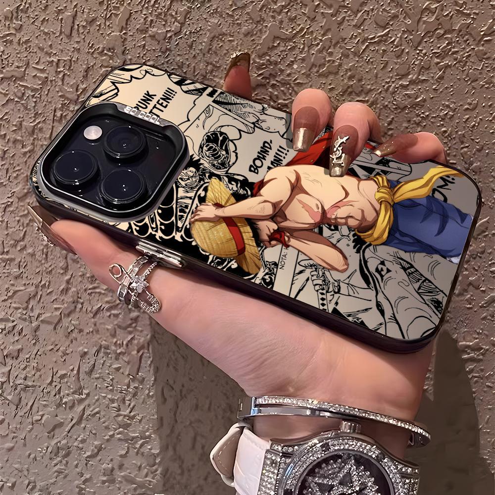 L-LuffyS Ace One P-Piece Phone Case For iPhone 12 13 14 15 16 17 Pro Max Air | Aurora Gradient Laser Metallic Phone Case | Multicolor Matte Finish with Smooth Soft-Touch Feel | Scratch-Resistant Anti-Fingerprint Protective Cover