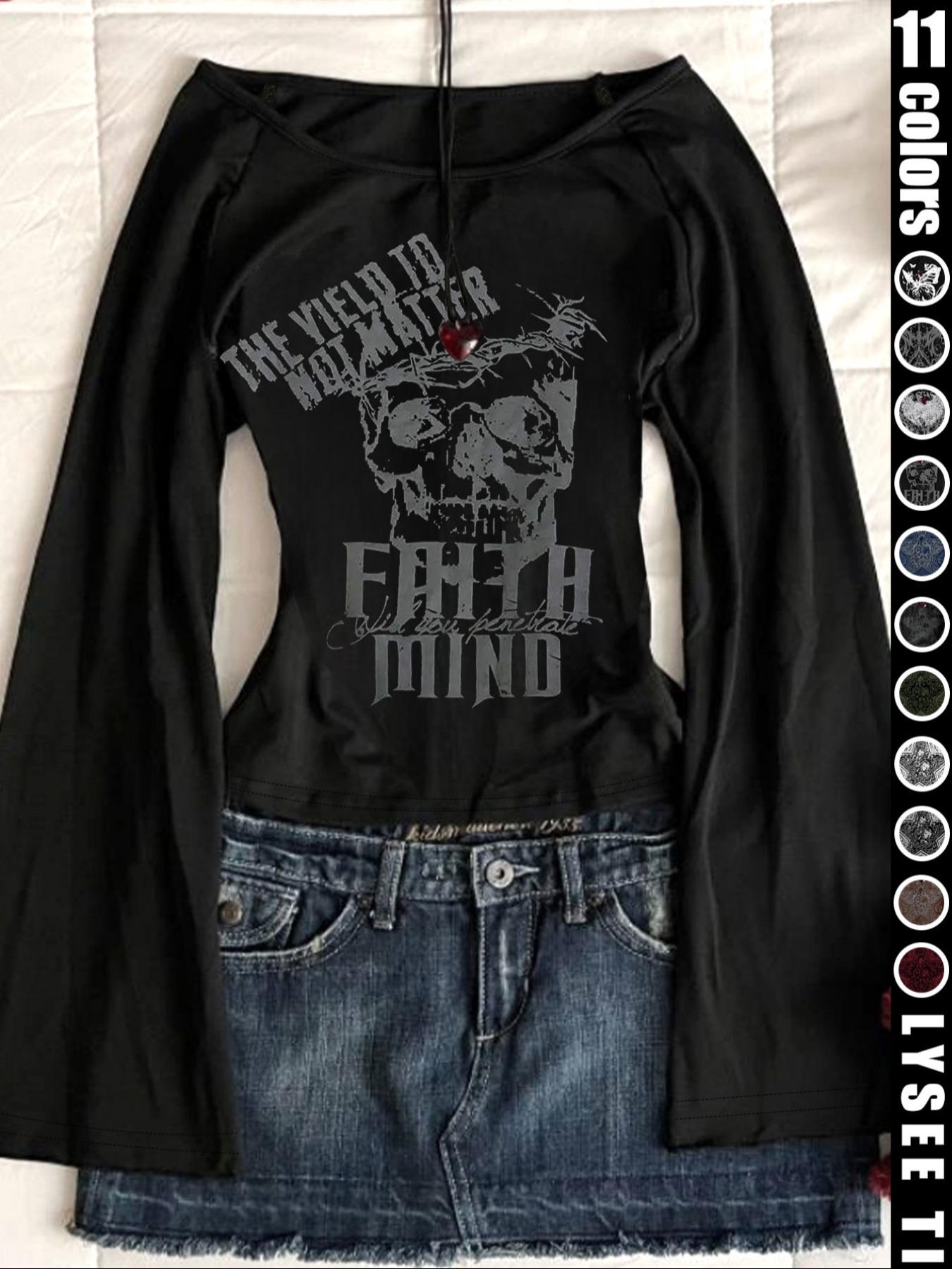 Fashion and casual Y2K women's Fitted five pointed star printed round neck flared sleeve top