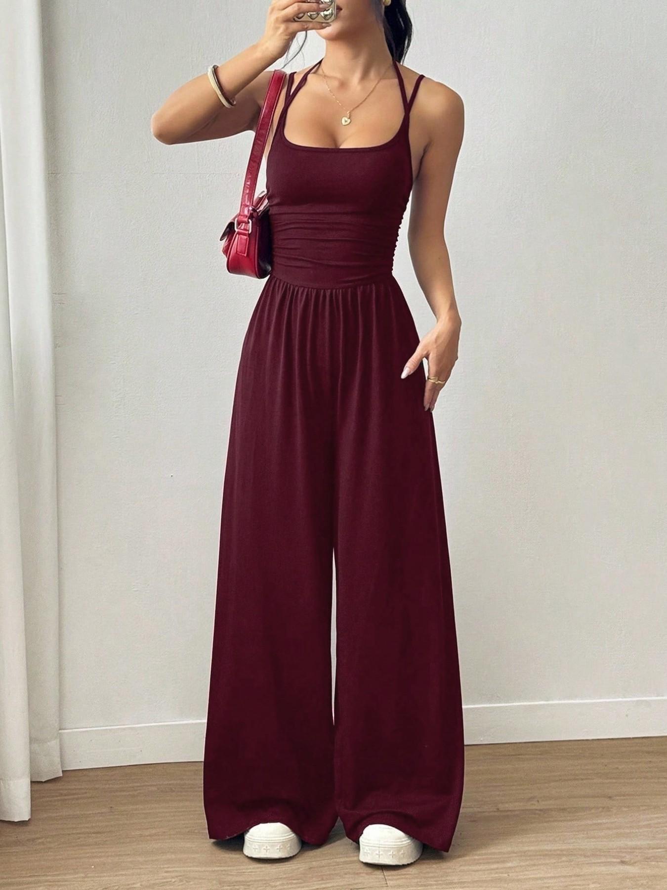 Women's Summer Casual Wrap Vest Jumpsuit, Loose-Fitting Wide-Leg Design, Perfect for Daily Wear & Travel, Stylish Comfortable