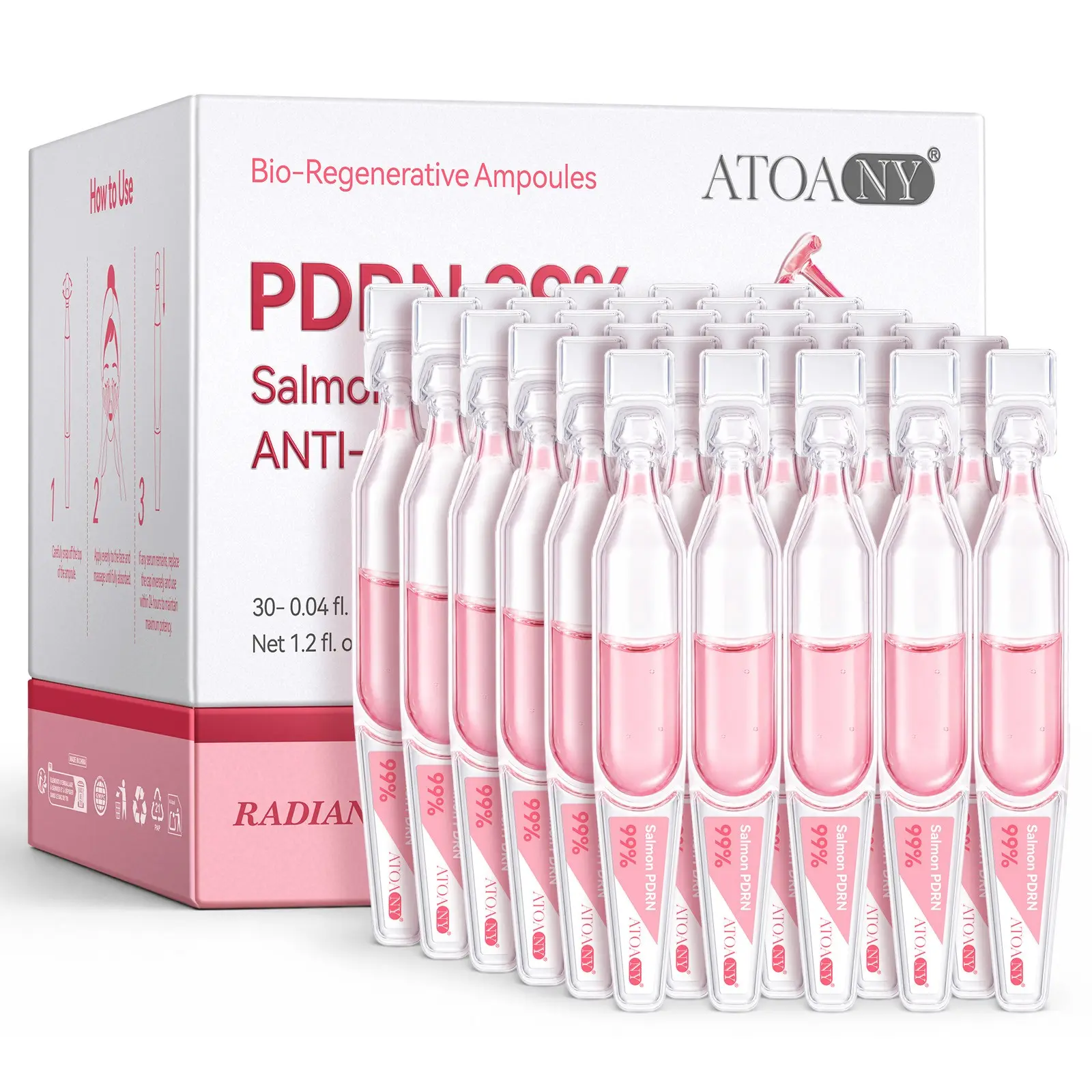 Atoany Pdrn Serum 30p, Daily Essence, Peptide Skincare Ampoule, Facial Care, Collagen, Glutathione, Hyaluronic Acid