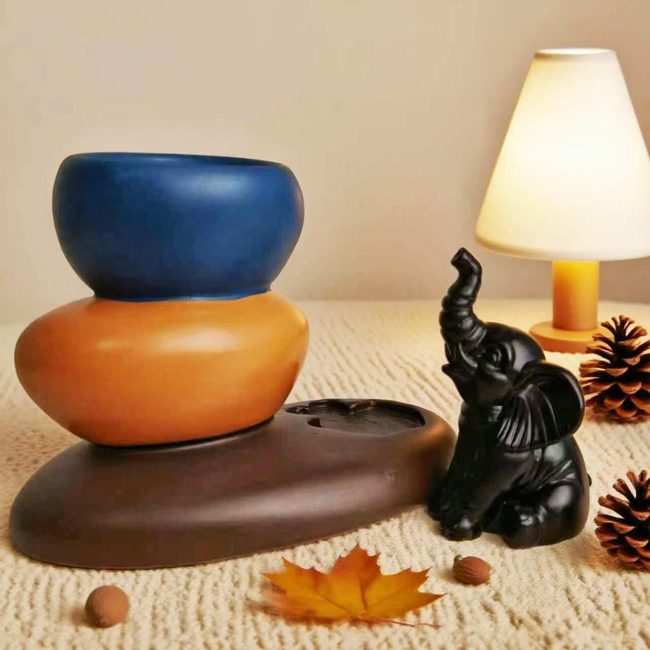 Creative Two-Color Elephant Stack Stone Vase Set, Nordic Style Color Block Design, Living Room Entryway Atmosphere Soft Decor, Home Gift