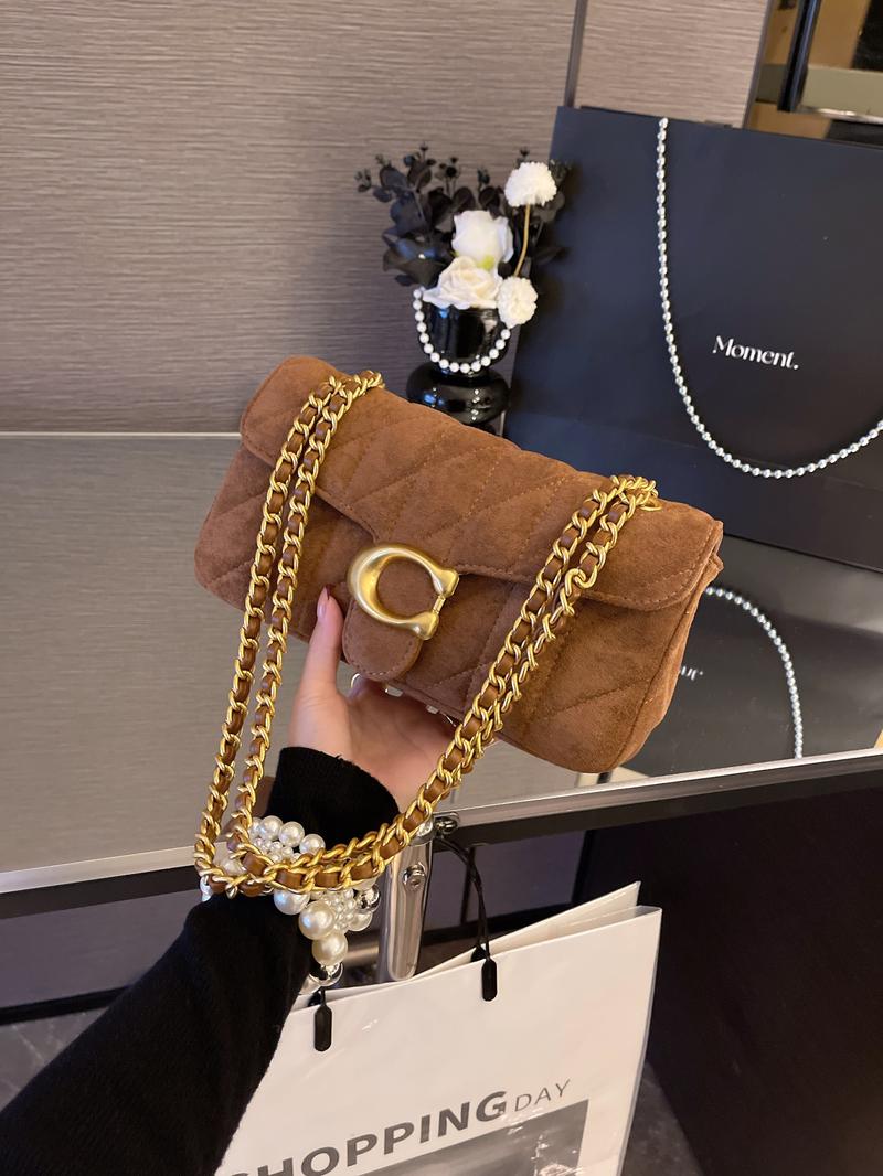 Vintage Luxurious Suede Underarm Bag for Women, 2026 New Faux Suede Commuter Chain Crossbody Shoulder Bag, Versatile Single Strap Handbag