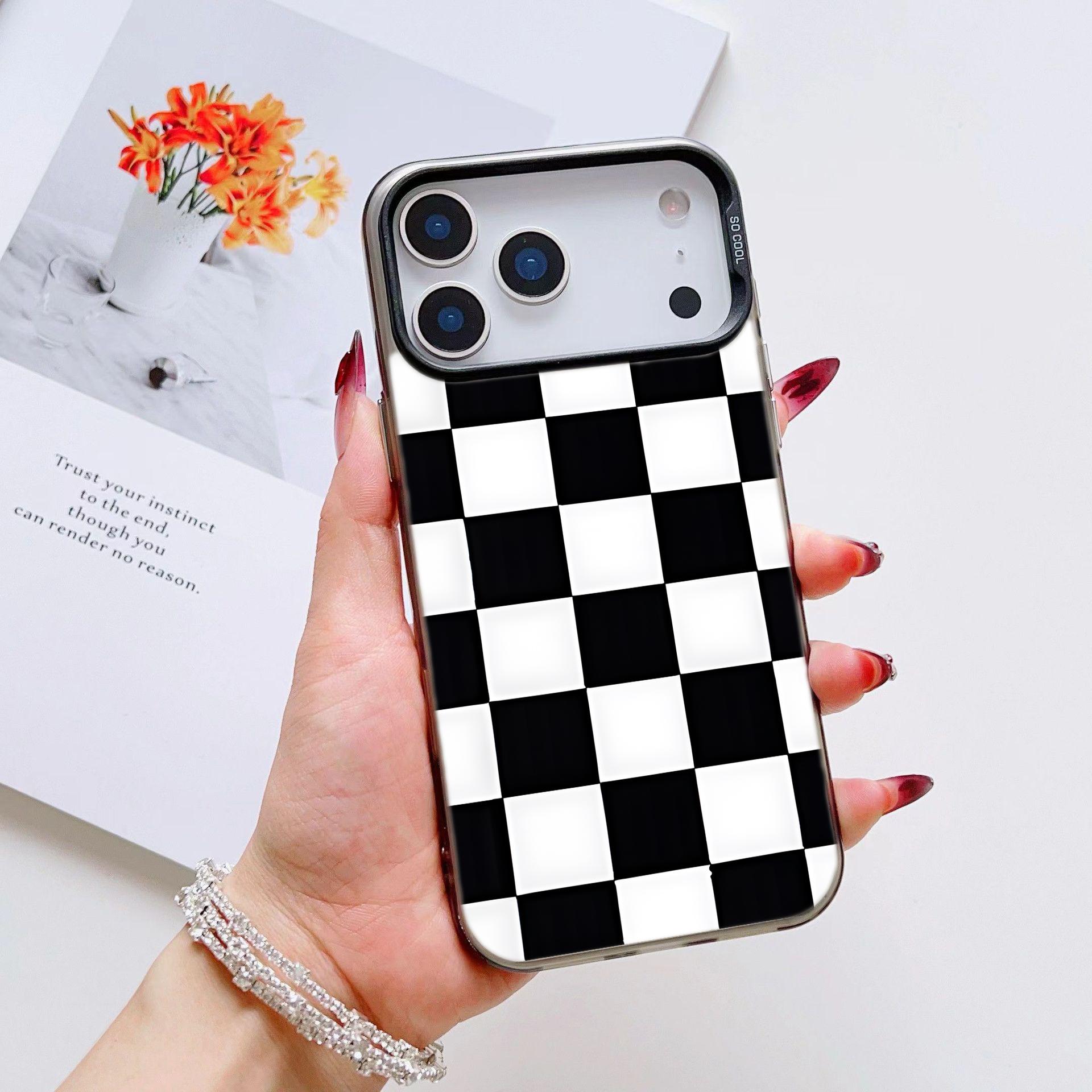 Black White Checkered Drop-proof Phone Cases for iPhone 17 Pro Max 17 Air 17Pro 16 15 14Plus 13 12 11 XS Simple and Stylish Smartphone Shockproof Anti-Drop Protection Protector