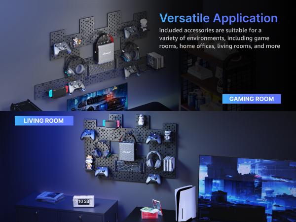 Pegzone Controller and Headphone Holder Wall Mount, Modular Gaming Pegboard with Accessories, Controller Stand for Xbox PS5 PS4 Switch, Video Game Storage, Disc Shelf Organizer, 7pcs/14pcs Pegboard