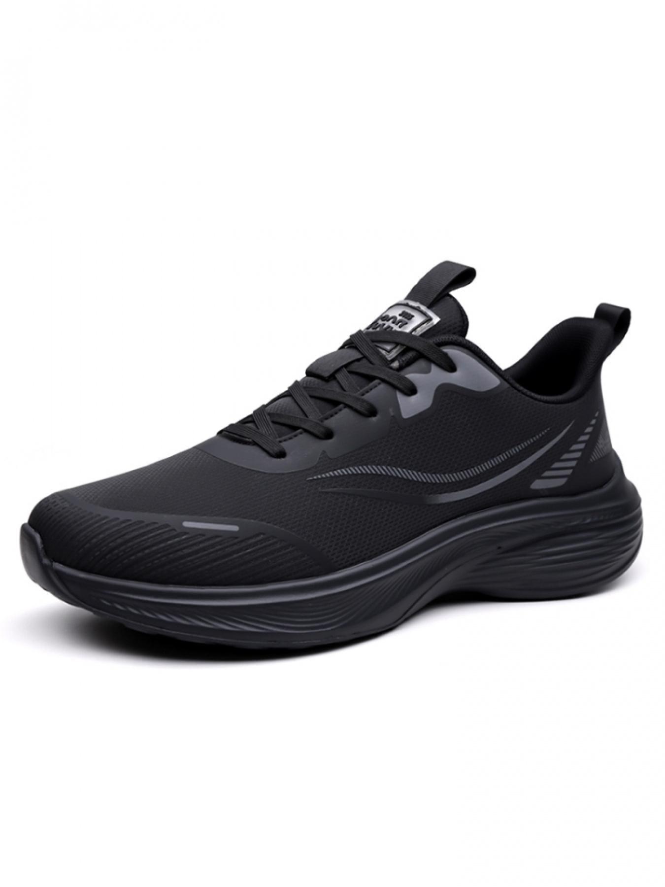 Men's Black-White Streamline Sneakers: Cushioned Platform Design, Professional Running & Training Shoes