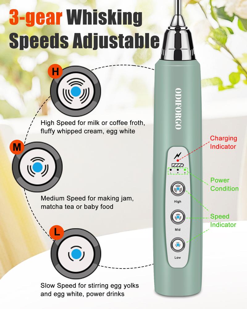 ODIFORGO Rechargeable Milk Frother,Milk Frother Handheld with 3 Heads 3 Speeds,Coffee Mixer,Frother Wand Drink Mixer,Electric Milk Bubbler,Detachable Stainless Steel Whisk for juice,Prebiotic Powder,Latte,Cappuccino,Matcha,Egg (Black) ODIFORGO Rechargeable Milk Frother,Milk Frother Handheld with 3 Heads 3 Speeds,Coffee Mixer,Frother Wand Drink Mixer,Electric Milk Bubbler,Detachable Stainless Steel Whisk for juice,Prebiotic Powder,Latte,Cappuccino,Matcha,Egg (Black)