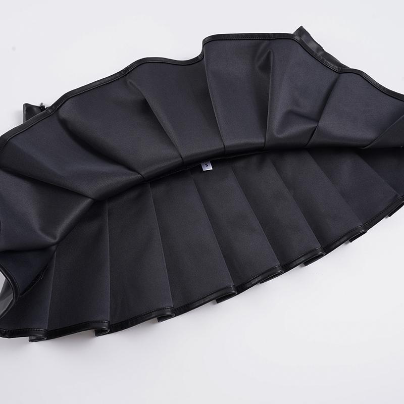 Women's Punk Style Rivet PU Leather Skirt, Drop Waist Loose Fit Party Night Outwear Y2K Aesthetic Pleated Short Dress