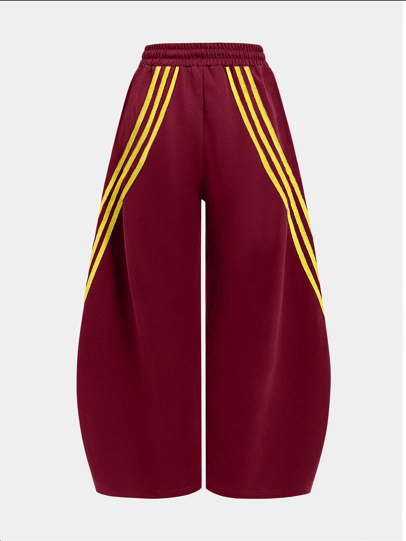 Summer Retro Three Stripes Colorblock Wide Leg Pants, Women's Outdoor Sportswear, Fashion Waist Tie, Casual Long Pants, Gift for Her
