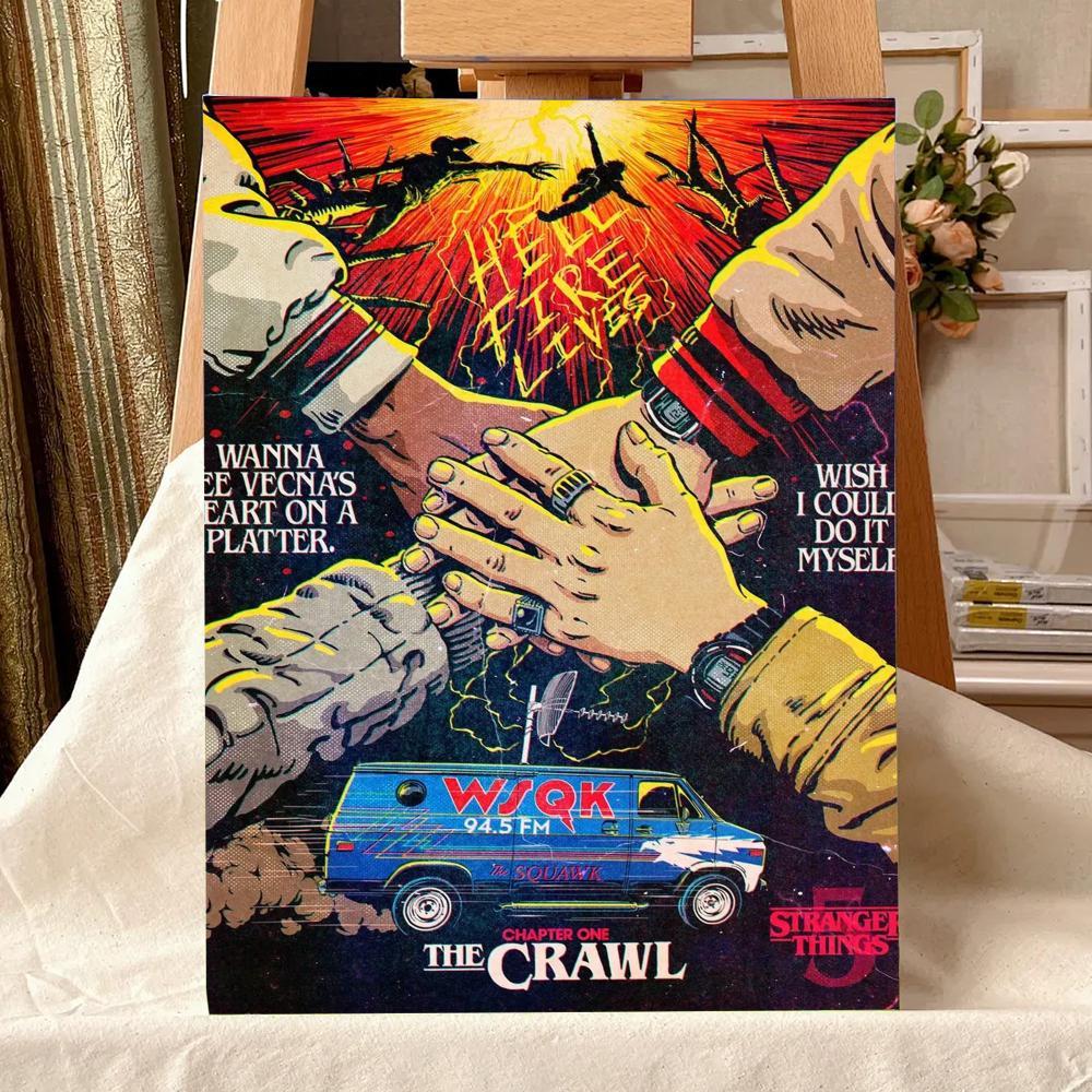 TV Series S-Stranger T-Things Painting Calligraphy Waterproof Scratch-Resistant Canvas Wall Art – Premium Oil Painting Style HD Print | Modern Aesthetic Home Decor for Living Room, Bedroom, Kitchen & Café | Perfect Holiday, Housewarming & Party Gift