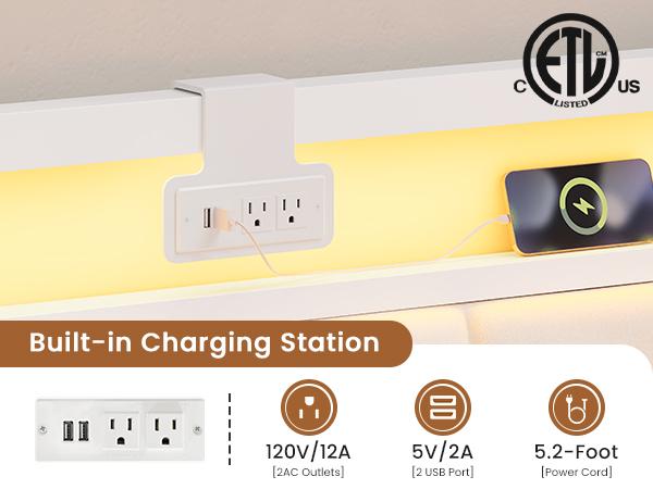 Hasuit | Corner Bed Frame with Storage Drawers Full Daybed with Line Fabric Upholstered Fence Kids Bed Unit with LED Light and Charging Station