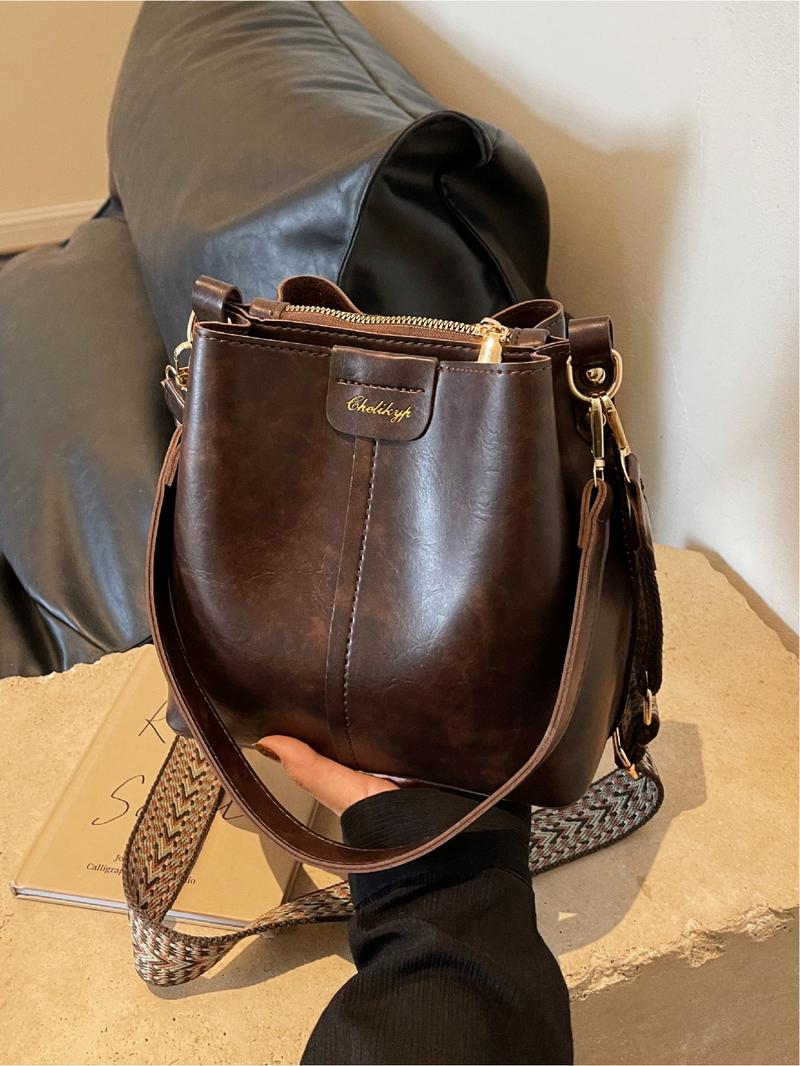 Vintage Large Capacity Bucket Bag, Fashion Casual Shoulder Crossbody Bag for Outdoor Travel Commuting, Stylish Unisex Handbag, Fashionable Crossbody Bag