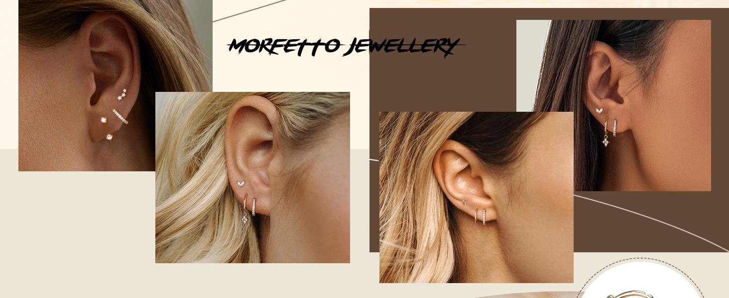 Hoop Earrings for Women, Small Sterling Silver Studs, Hypoallergenic 14k Gold Plated, 4 Pairs for Cartilage