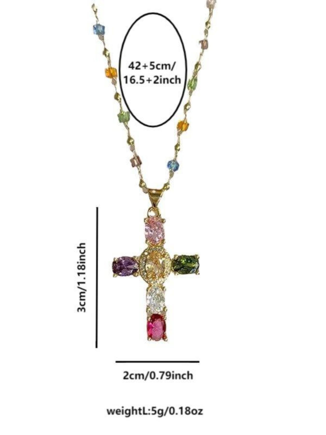 Women's Cross Crystal Necklace, Unique Design Zirconia Pendant, Sparkling Rhodium Plated Chain Jewelry, Elegant Gift for Her