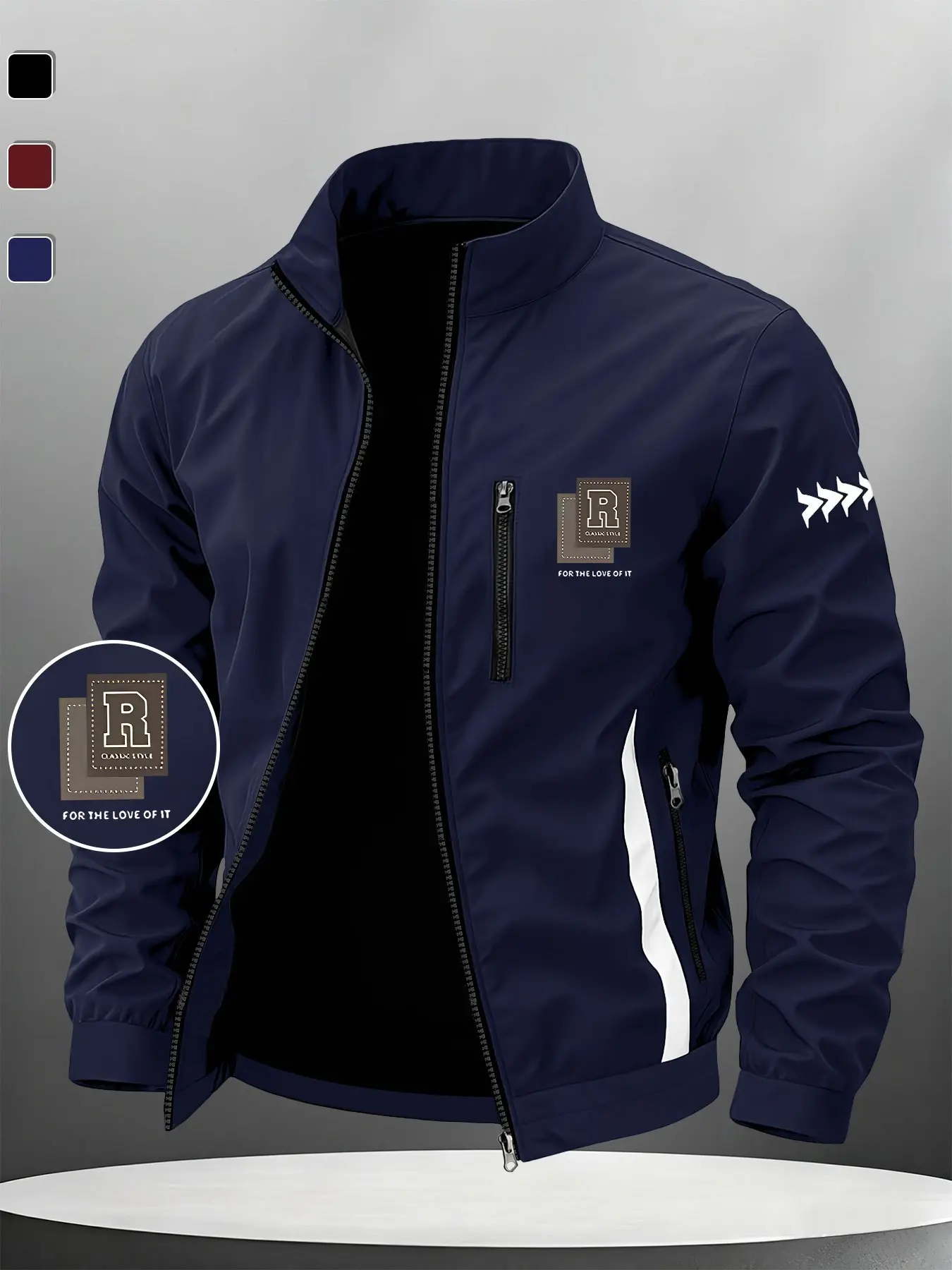 Men's Geometric Print Outerwear, Loose-Fitting Long Sleeve Jacket, Casual Fall&winter Wear, Outdoor Essential