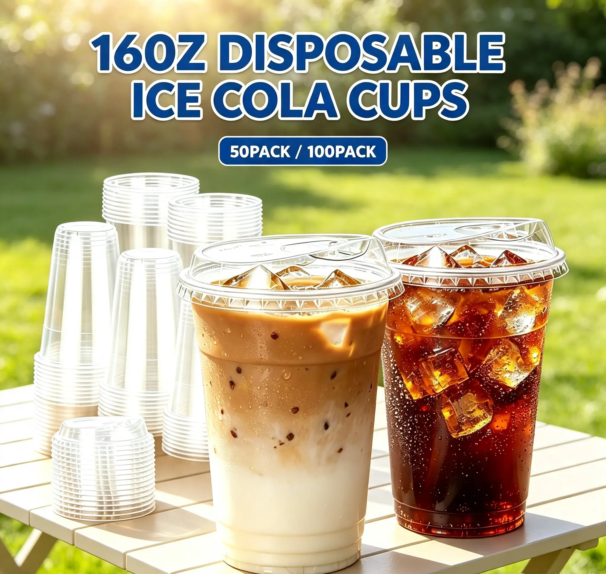 50-100 Pack Disposable PET Cold Drink Cups with Flip Lids, Clear Sturdy Plastic Cups for Parties, Picnics, Household & Holiday Supplies, Summer Must-Have, Beach & Camping Essentials