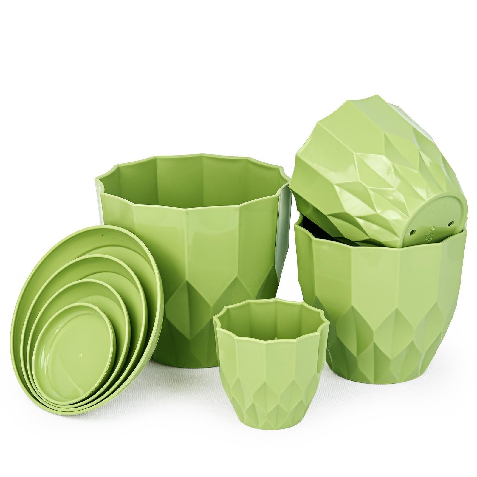 Plant Pots 8.2/7.0/5.8/4.3 Inch Self Watering Pots, Set of 4 Plastic Planters with Drainage Holes and Saucers,Plastic Flower Pots,Nursery Planting Pot for Indoor Out Door Plants