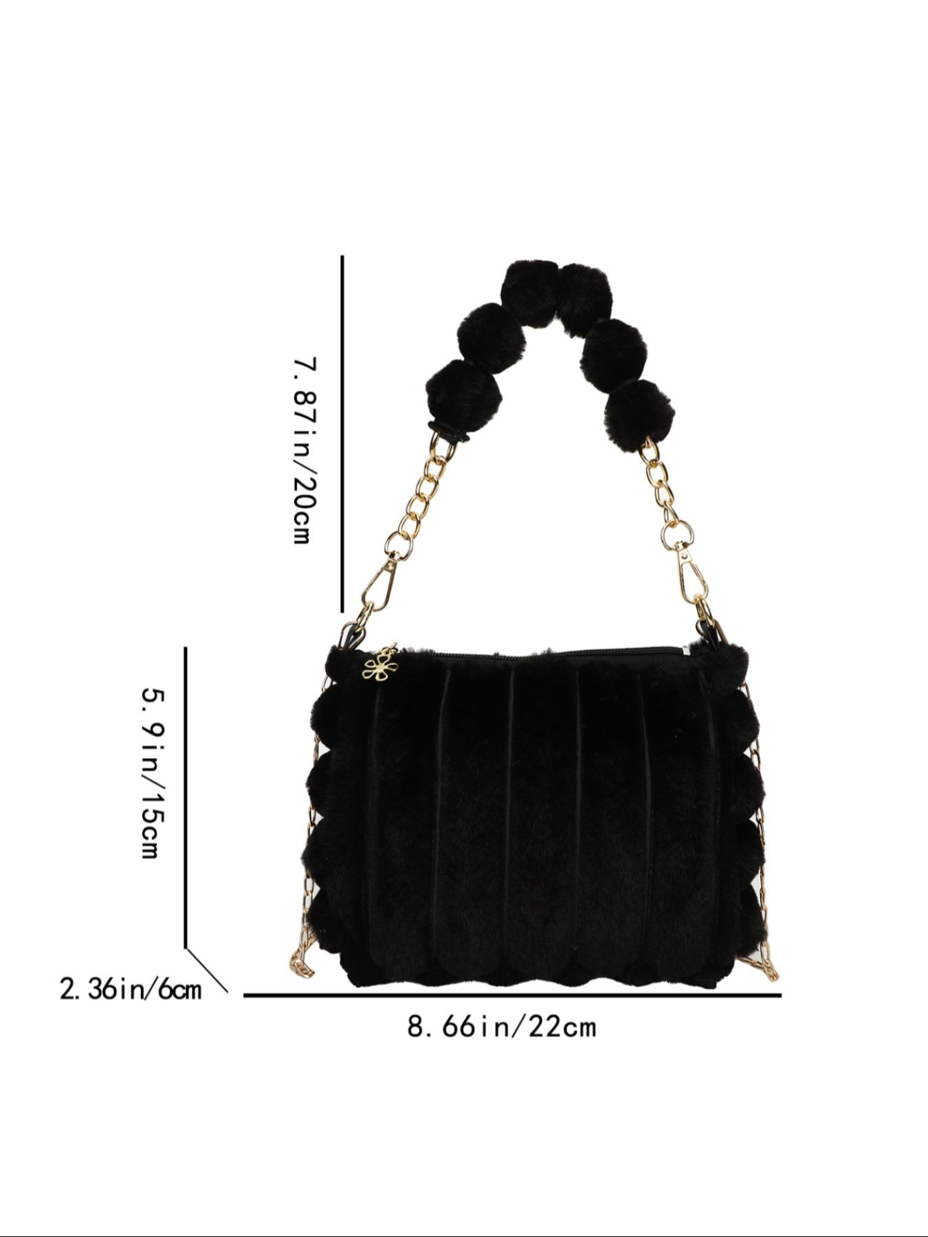 Soft Plush Detail Handbag, Cute Design Crossbody Bag for Girls & Women, Fluffy Handbag, Perfect for Fall Winter Season, Ideal Gift Choice