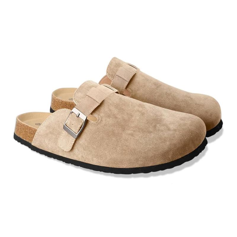 Unisex Round Toe Cork Footbed Clogs,Clogs for Women  Mens Suede Soft Leather Clogs  Potato Shoes Slide Outdoor Gym Shoes with Arch Support Flat Buckle Clogs Retro Fashion Walking Shoes Slippers