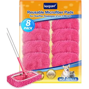 8 Pack Reusable Mop Pads Compatible with Sweeper, Mop Refill Pads, Dry & Wet Mopping Cloths for -Pink