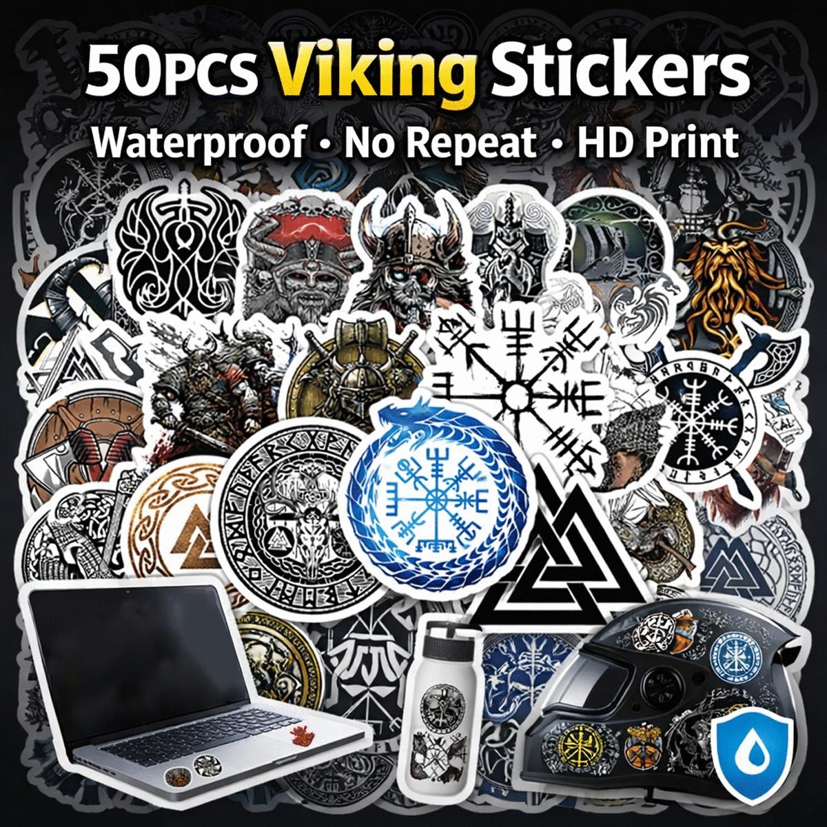 1Pc 50PCS Norse Viking Style Stickers Warrior Rune Myth Aesthetic Waterproof Vinyl Decals Cool Graffiti Sticker Pack for Laptop Water Bottle Phone Case Helmet Skateboard DIY Decor Gift for Men Teens Spring Summer Travel Outdoor Accessories