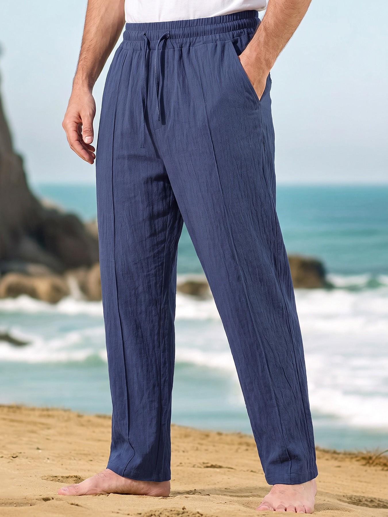 Men's Summer Casual Straight Leg Linen Pants, Regular Fit, Waist Drawstring Design, Perfect for Beach Vacation, Versatile, Breathable and Comfortable