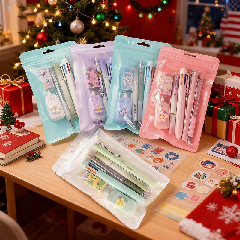 6/12/18 Pcs Stationery Set, Includes Neutral Pens, Erasers, Six-Color Ballpoint Pens, Multifunctional Writing Tools, Ballpen Set, Perfect Office & Study Supplies for Christmas gift