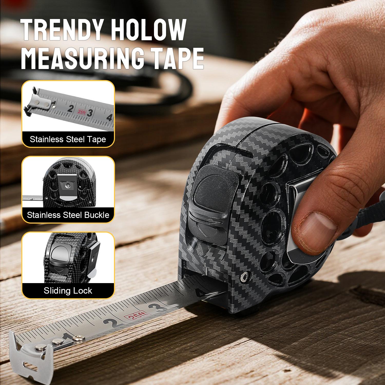 Steelite Metal Gauge Tape Measure - 25ft/7.5m Stainless Steel Retractable Ruler with Fraction Markings, Portable Work Tool for Household Woodworking, Tools and Gadgets, Father Gifts