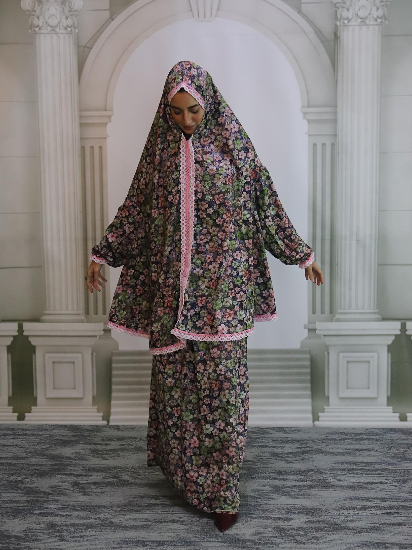 2026 New Middle Eastern Muslim Women's Hooded Comfortable Breathable Prayer Dress, Fashion Print Long Robe Set, Loose-Fit All Seasons