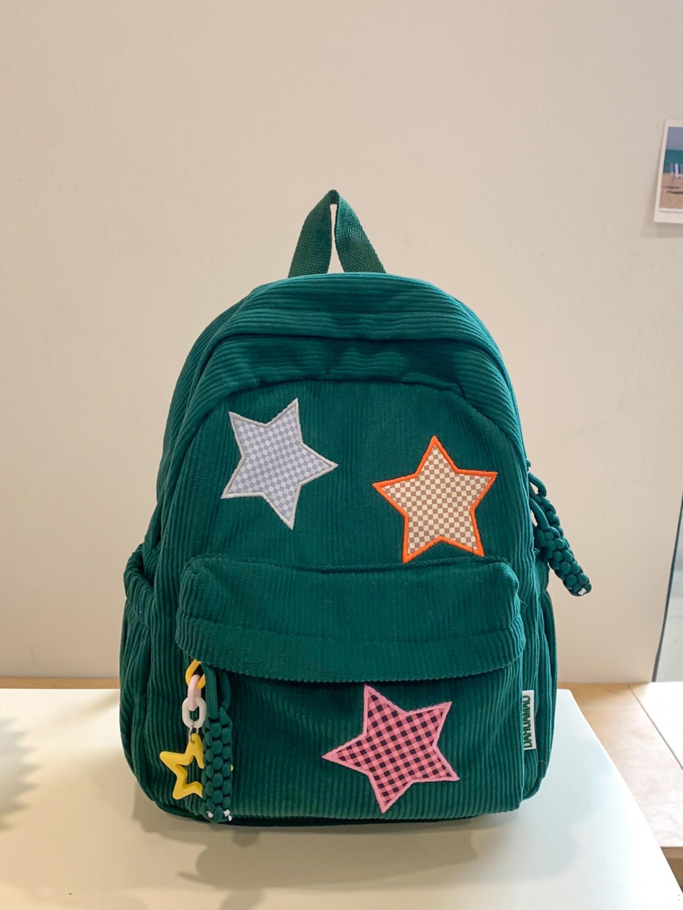 Leisure style fashionable large capacity backpack, practical texture retro niche personality high-quality backpack, chessboard star embroidery, star zipper decoration, essential for daily commuting to school