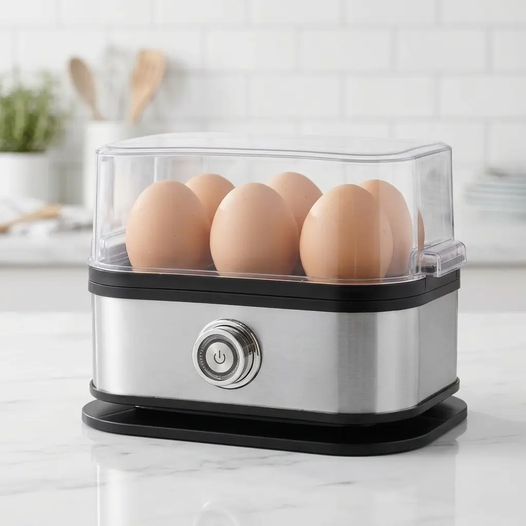 Rapid 6 Egg Electric Cooker for Hard, Medium & Soft Boiled Eggs, Stainless Steel Egg Boiler & Steamer with Auto Shut-Off & Ready Buzzer, Measuring Cup for Breakfast, Black