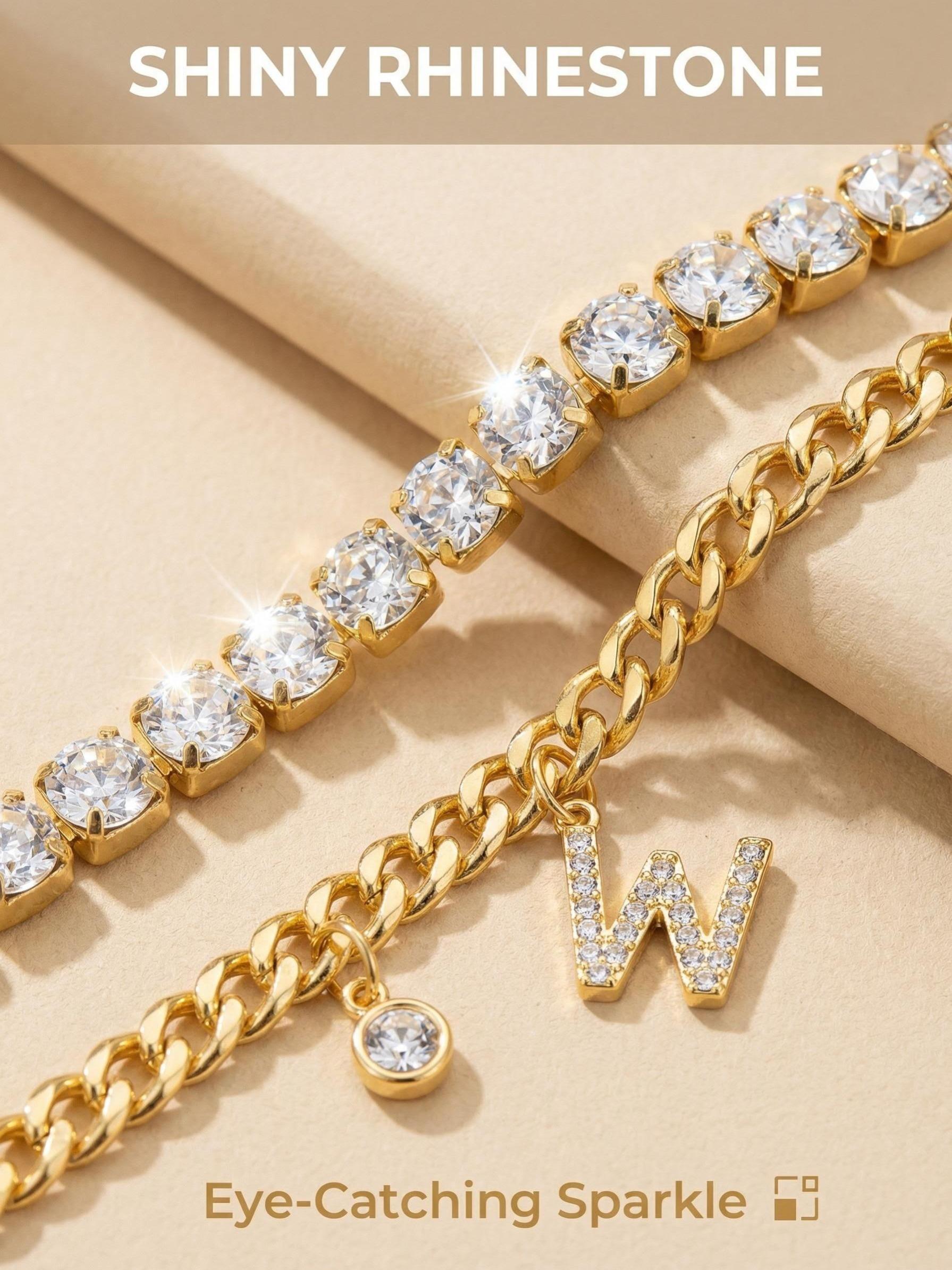 2-Piece Initial Letter Ankle Bracelet Set, Boho Style, Adjustable, Hypoallergenic, Waterproof, Fashionable Jewelry for Girls